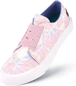 JENN ARDOR Women's Stylish Slip On Sneakers No Laces Elastic Low Top Canvas Sneakers Trendy Flats Comfortable Casual Walking Shoes