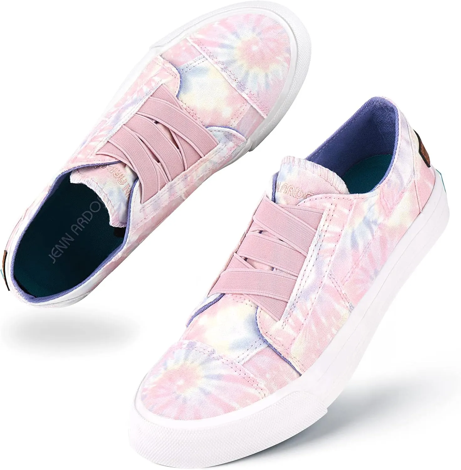 JENN ARDOR Women's Stylish Slip On Sneakers No Laces Elastic Low Top Canvas Sneakers Trendy Flats Comfortable Casual Walking Shoes