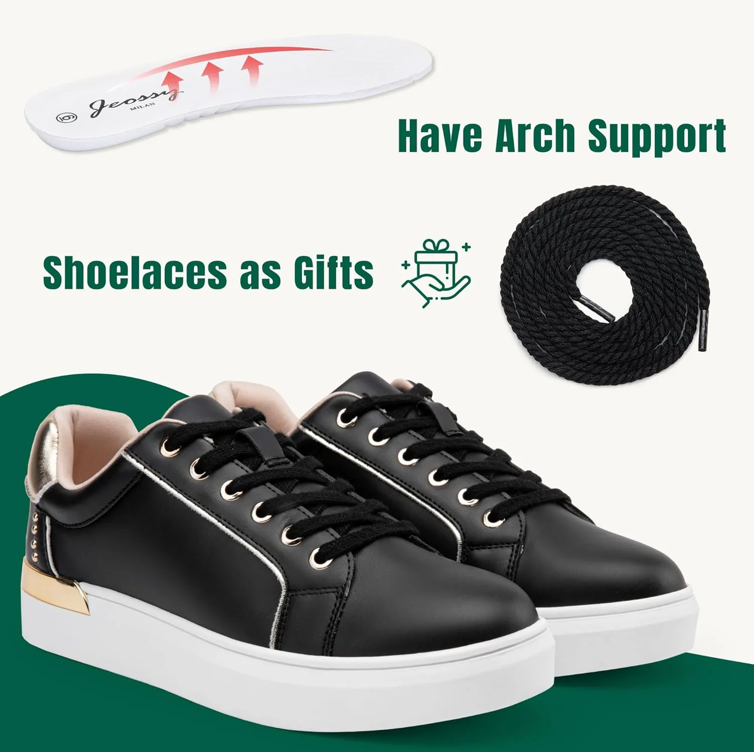 Jeossy Women's 8020 Fashion Sneakers, Casual Trendy Dress Lace up Walking Shoes with Memory Foam