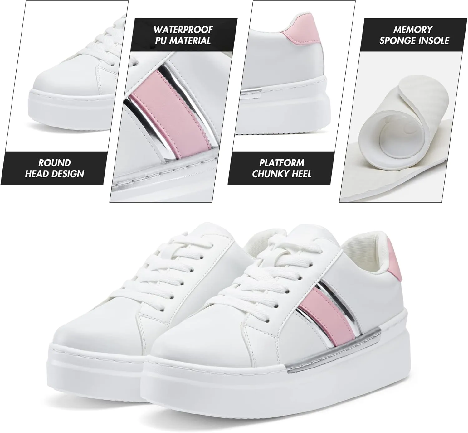 Jeossy Women's Platform Chunky White Casual Sneakers, Comfort 8028 Trendy Sneakers So Light Weight
