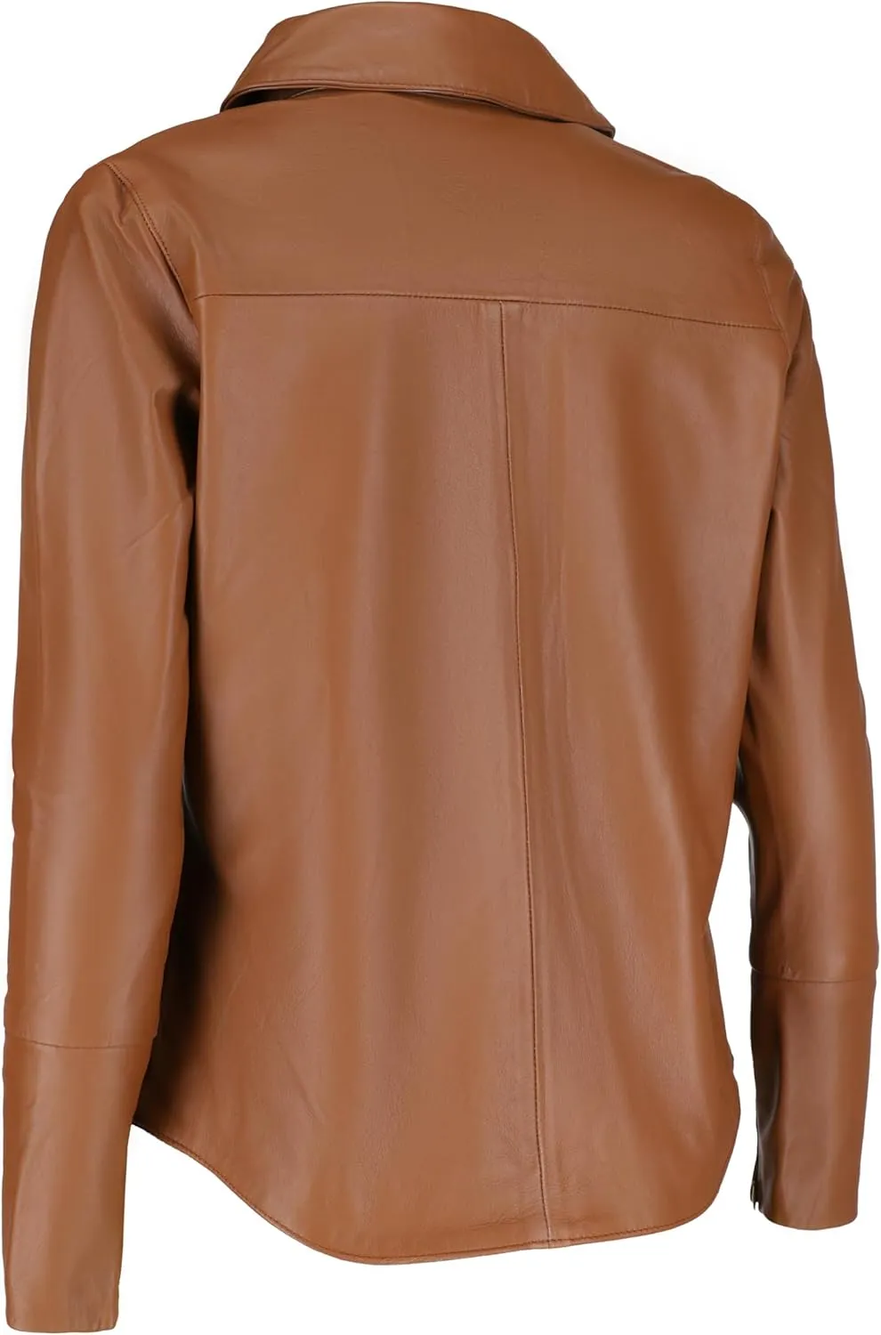 Jild Casual Shirt Leather Jacket Women - Long Sleeve Snap Button Down Soft Lambskin Leather Shacket Regular and Plus Size