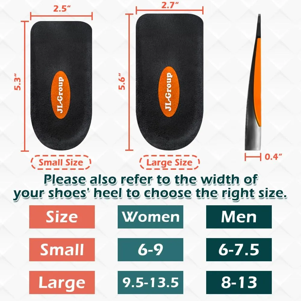 JL-Group Orthopedic Heel Inserts, Shock Absorption and Heel Support Insoles for Achilles Tendonitis, Plantar Fasciitis, Heel Lifts Cushions for Heel Pain Relief (Small: Women 6-9, Men 6-7.5)