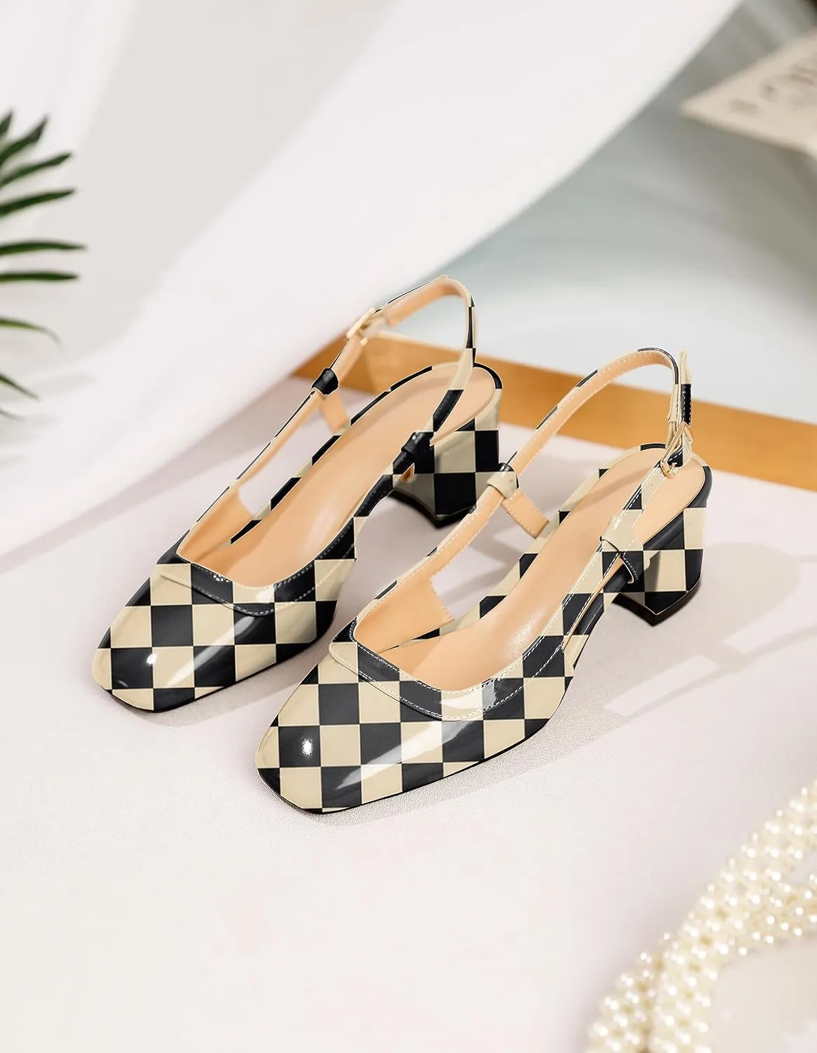 Joseywade Slingback Low Block Chunky Heels Pumps 2 Inch Closed Square Toe Shoes Women Heeled Sandals