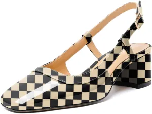 Joseywade Slingback Low Block Chunky Heels Pumps 2 Inch Closed Square Toe Shoes Women Heeled Sandals