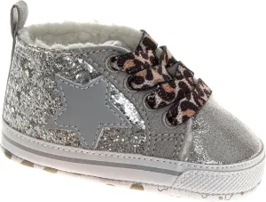 Josmo Infant Girls Fashion Sneakers Glitter High-Top Shoes - Star Patch Leopard Print Laces Lightweight Soft Sole (Size 2-4 Infant)