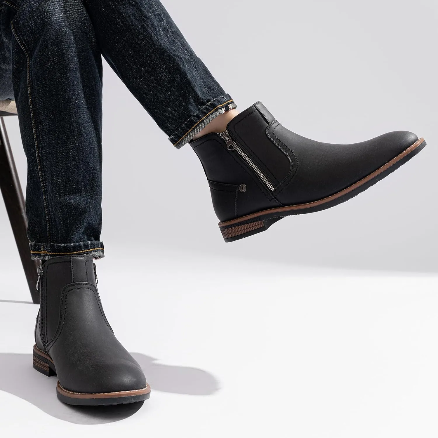 Jousen Mens Chukka Boots Side Zipper Causal Pull On Dress Boots For Men