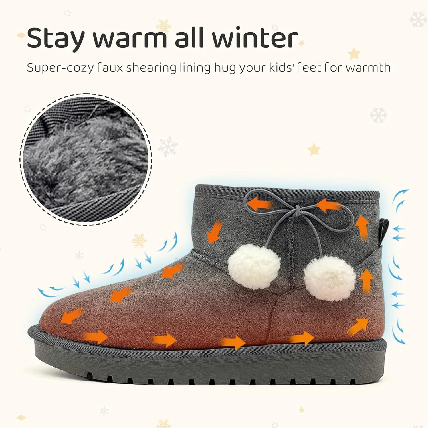 Kids Snow Boots for Girls Boys Comfy Warm Fur Lined Winter Boots Lightweight Slip On Fuzzy Ankle Boot (Little/Big Kids)