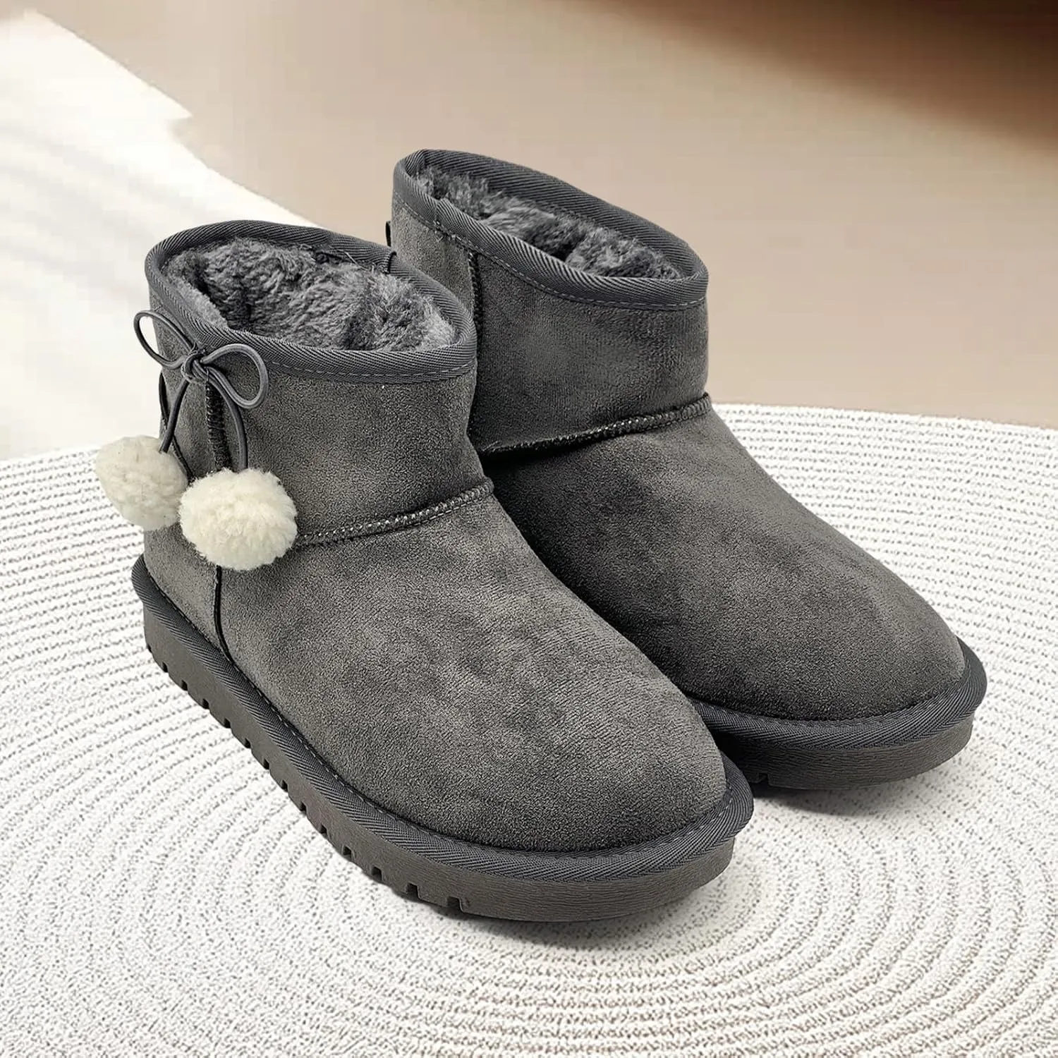 Kids Snow Boots for Girls Boys Comfy Warm Fur Lined Winter Boots Lightweight Slip On Fuzzy Ankle Boot (Little/Big Kids)