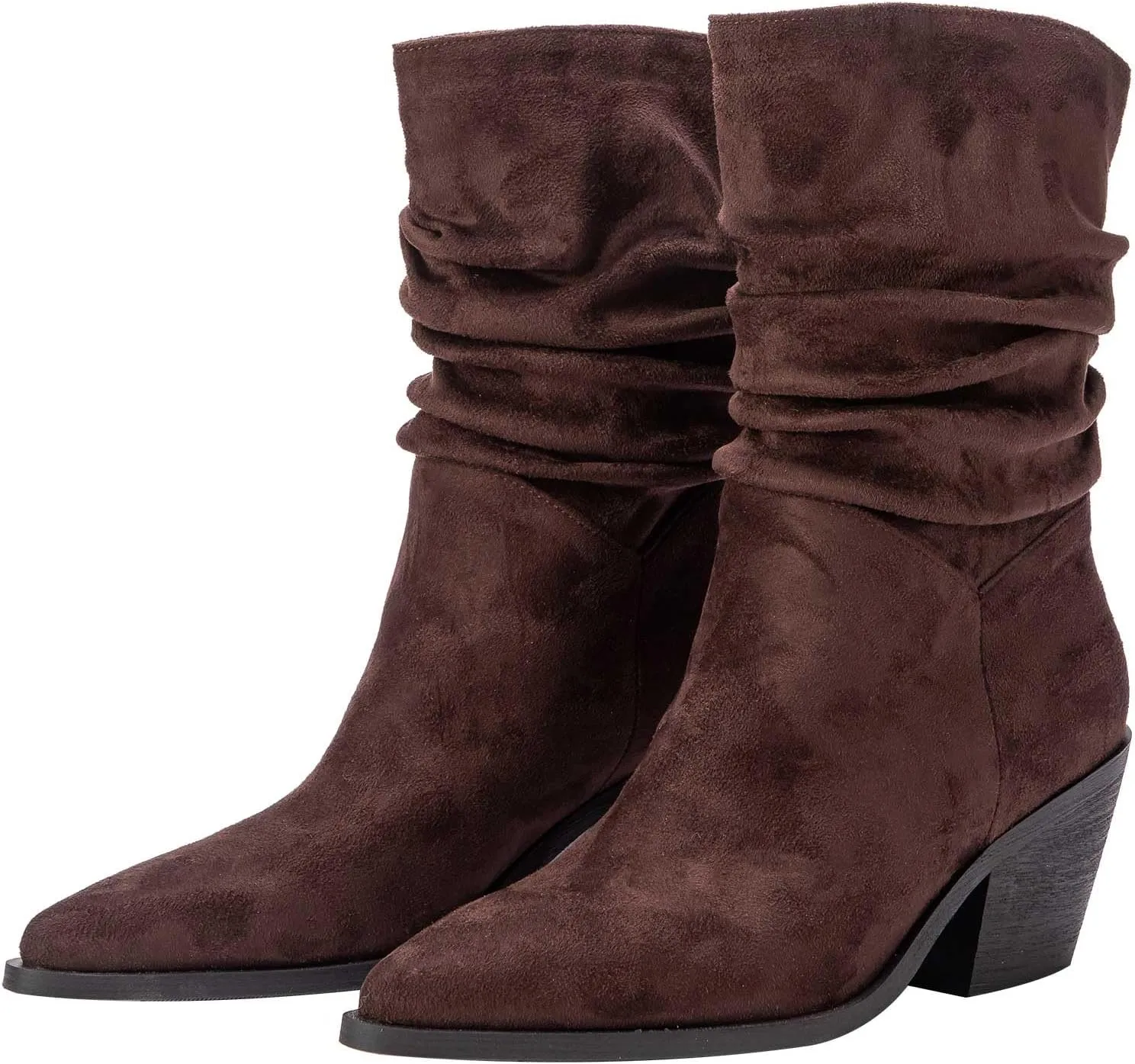 Knee-High Boots for Women Fold Over Block Pointed Toe Chunky Heel Shark Boots Dress Tall Boots