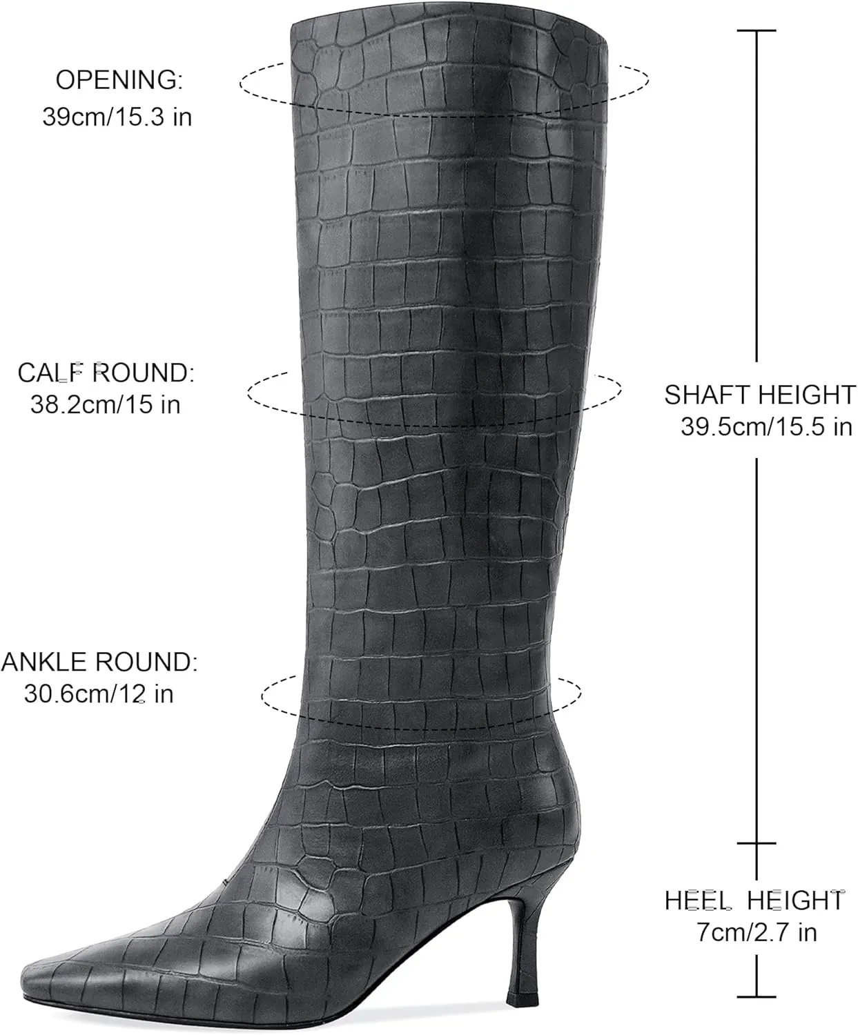 Knee High Boots for Women Wide Calf Square Toe Kitten Low Heel Crocodile Boots Pull on Tall Boots Below the Knee Long Dress Boots