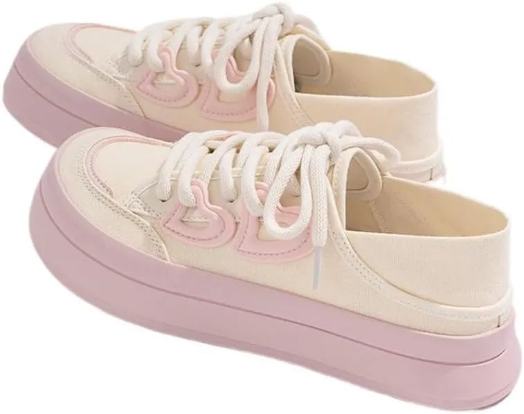 Korean Creamy Chunky Sneakers, Kawaii Anime Blue & Pink, Cute Cloud Sole with Hidden Heel Lift, Casual Trendy Shoes for Women Outfit, Gift for Daughter