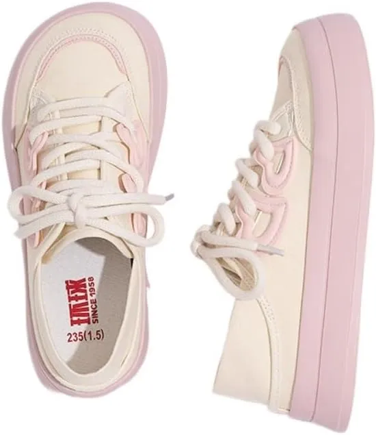 Korean Creamy Chunky Sneakers, Kawaii Anime Blue & Pink, Cute Cloud Sole with Hidden Heel Lift, Casual Trendy Shoes for Women Outfit, Gift for Daughter