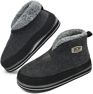 KuaiLu Slipper Boots for Men with Memory Foam,Orthopedic Supportive Mens Booties Slippers Closed Toe Warm House Shoes Winter Plush Fleece Lining Rubber Sole,Grey Size 8.5