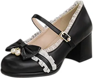 Ladies Retro Single Shoes Chunky Heel Mary Jane Shoes Bowknot College Style Large Size Womens Sandals with Arch Support