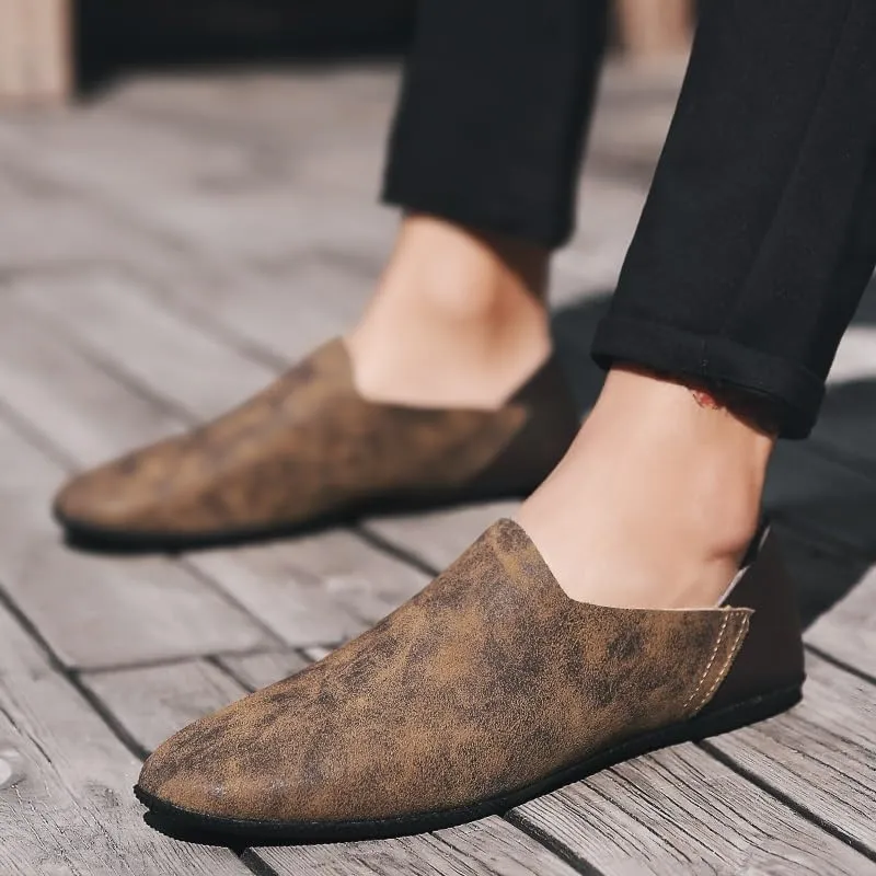 Loafers for Men Round Toe Two Tone Patchwork Leather Flexible Lightweight Slip Resistant Fashion Slip-ons