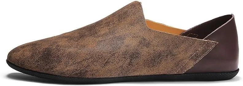 Loafers for Men Round Toe Two Tone Patchwork Leather Flexible Lightweight Slip Resistant Fashion Slip-ons