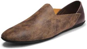 Loafers for Men Round Toe Two Tone Patchwork Leather Flexible Lightweight Slip Resistant Fashion Slip-ons