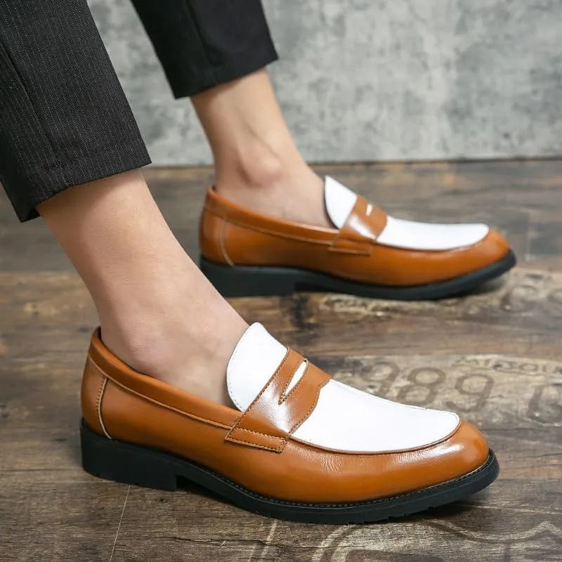 Loafers for Men Round Toe Vegan Leather Two Tone Penny Loafers Lightweight Slip Resistant Flexible Wedding Party Slip-on