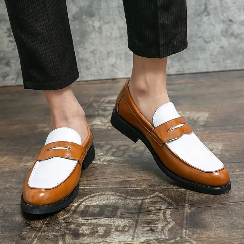 Loafers for Men Round Toe Vegan Leather Two Tone Penny Loafers Lightweight Slip Resistant Flexible Wedding Party Slip-on
