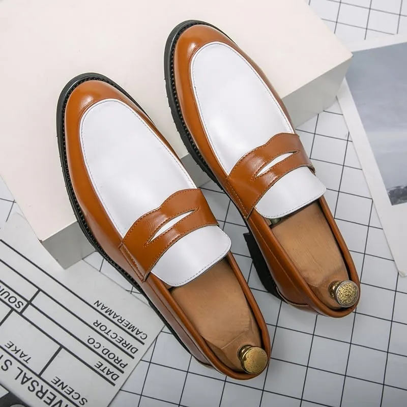 Loafers for Men Round Toe Vegan Leather Two Tone Penny Loafers Lightweight Slip Resistant Flexible Wedding Party Slip-on