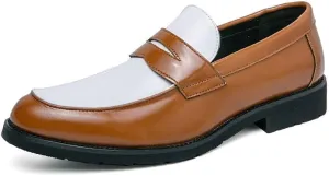 Loafers for Men Round Toe Vegan Leather Two Tone Penny Loafers Lightweight Slip Resistant Flexible Wedding Party Slip-on