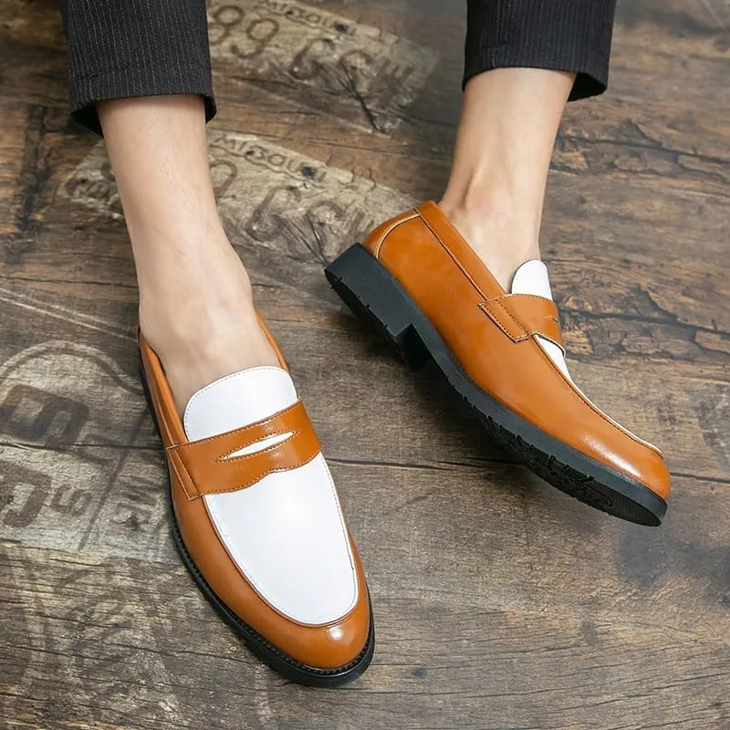 Loafers for Men Round Toe Vegan Leather Two Tone Penny Loafers Lightweight Slip Resistant Flexible Wedding Party Slip-on