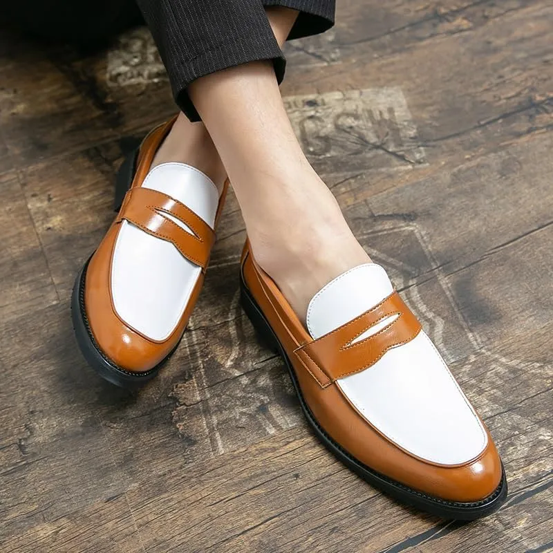Loafers for Men Round Toe Vegan Leather Two Tone Penny Loafers Lightweight Slip Resistant Flexible Wedding Party Slip-on