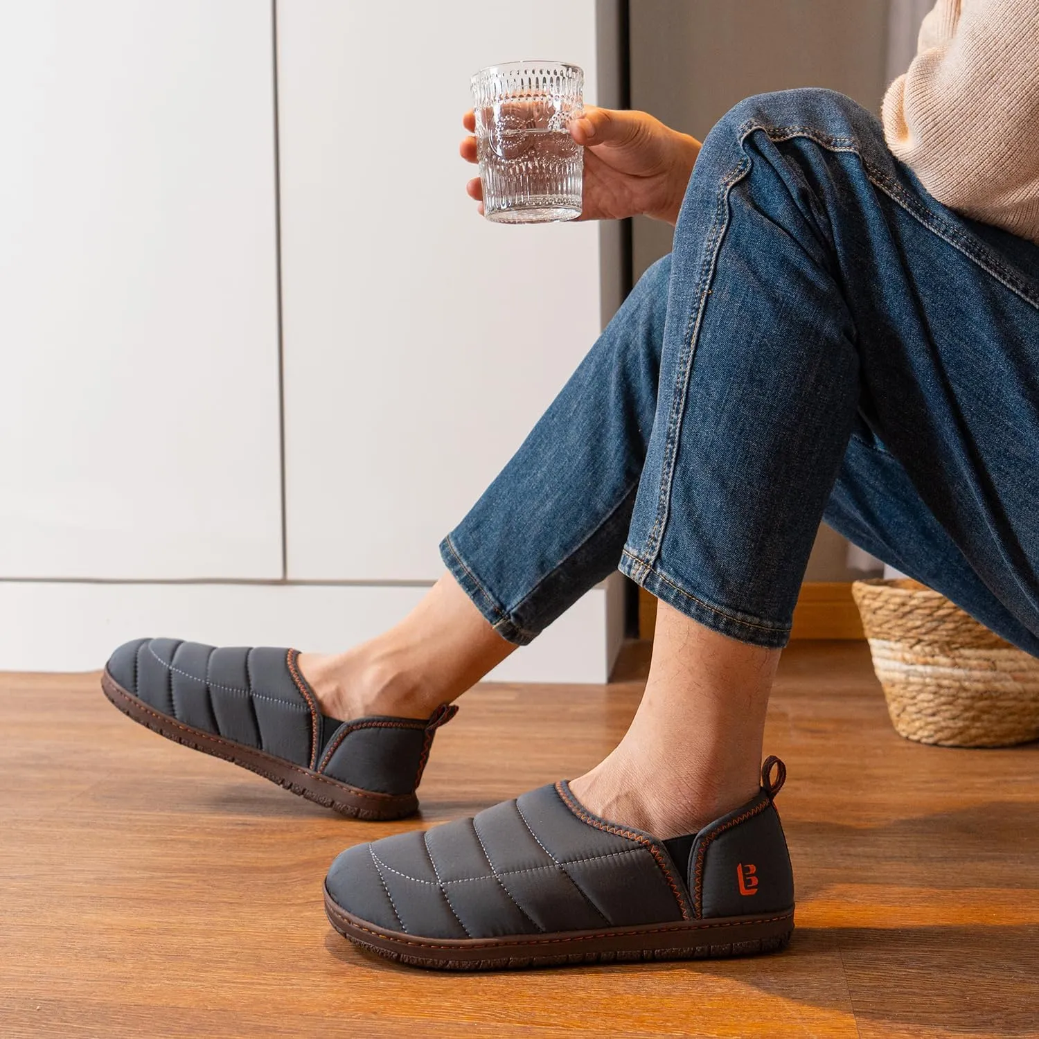 LongBay Mens Outdoor Slippers Two Tone Memory Foam Slip On Indoor House Shoes Loafers