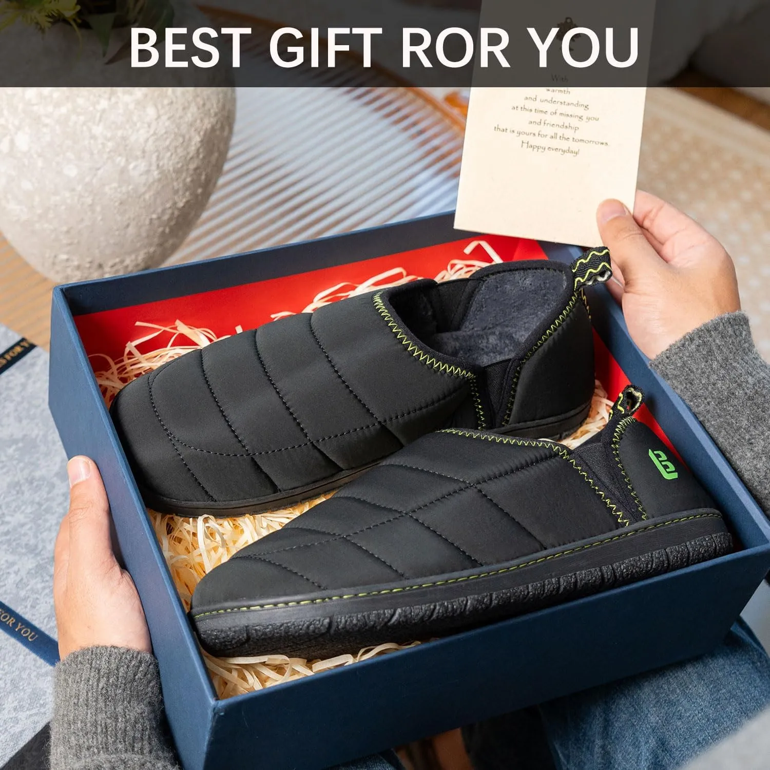 LongBay Mens Outdoor Slippers Two Tone Memory Foam Slip On Indoor House Shoes Loafers