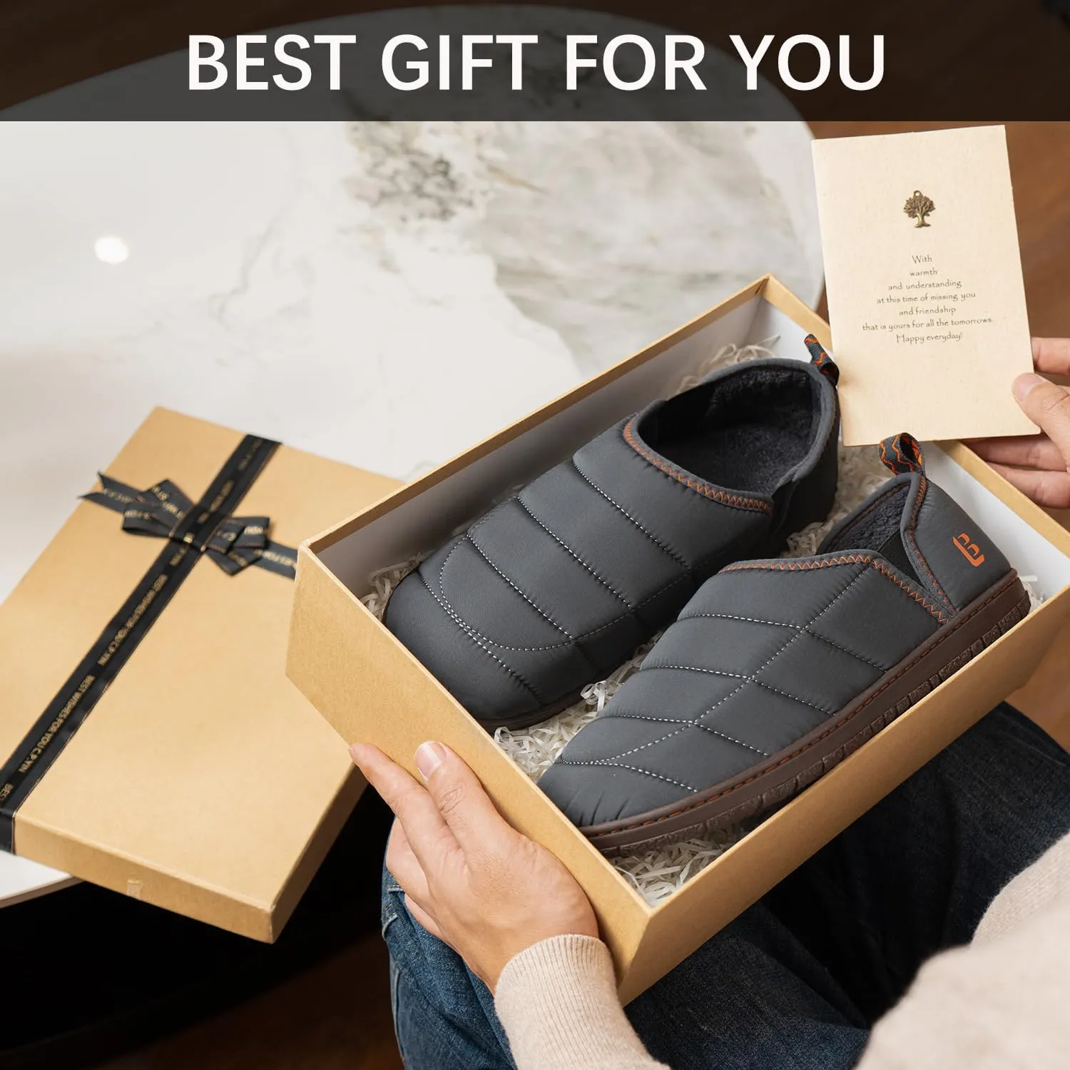 LongBay Mens Outdoor Slippers Two Tone Memory Foam Slip On Indoor House Shoes Loafers
