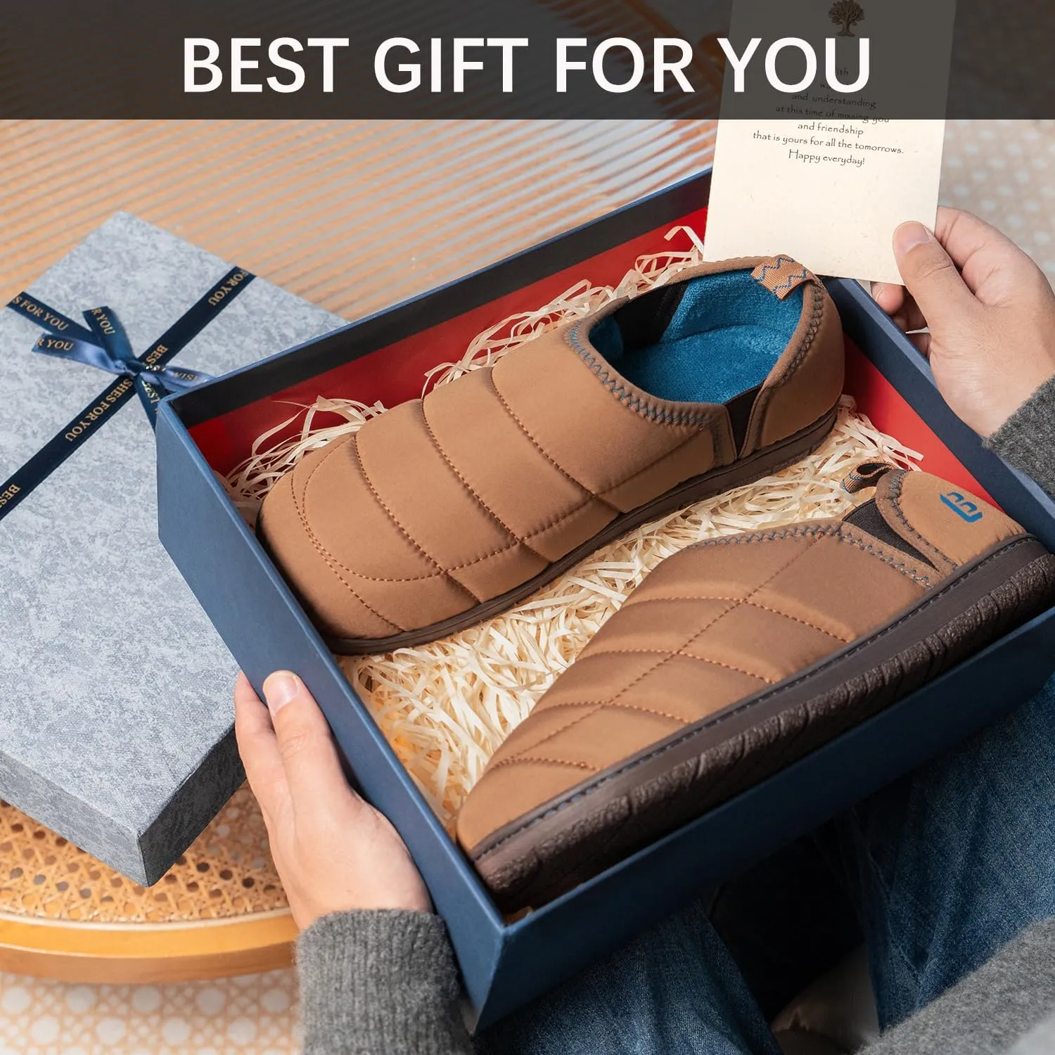 LongBay Mens Outdoor Slippers Two Tone Memory Foam Slip On Indoor House Shoes Loafers