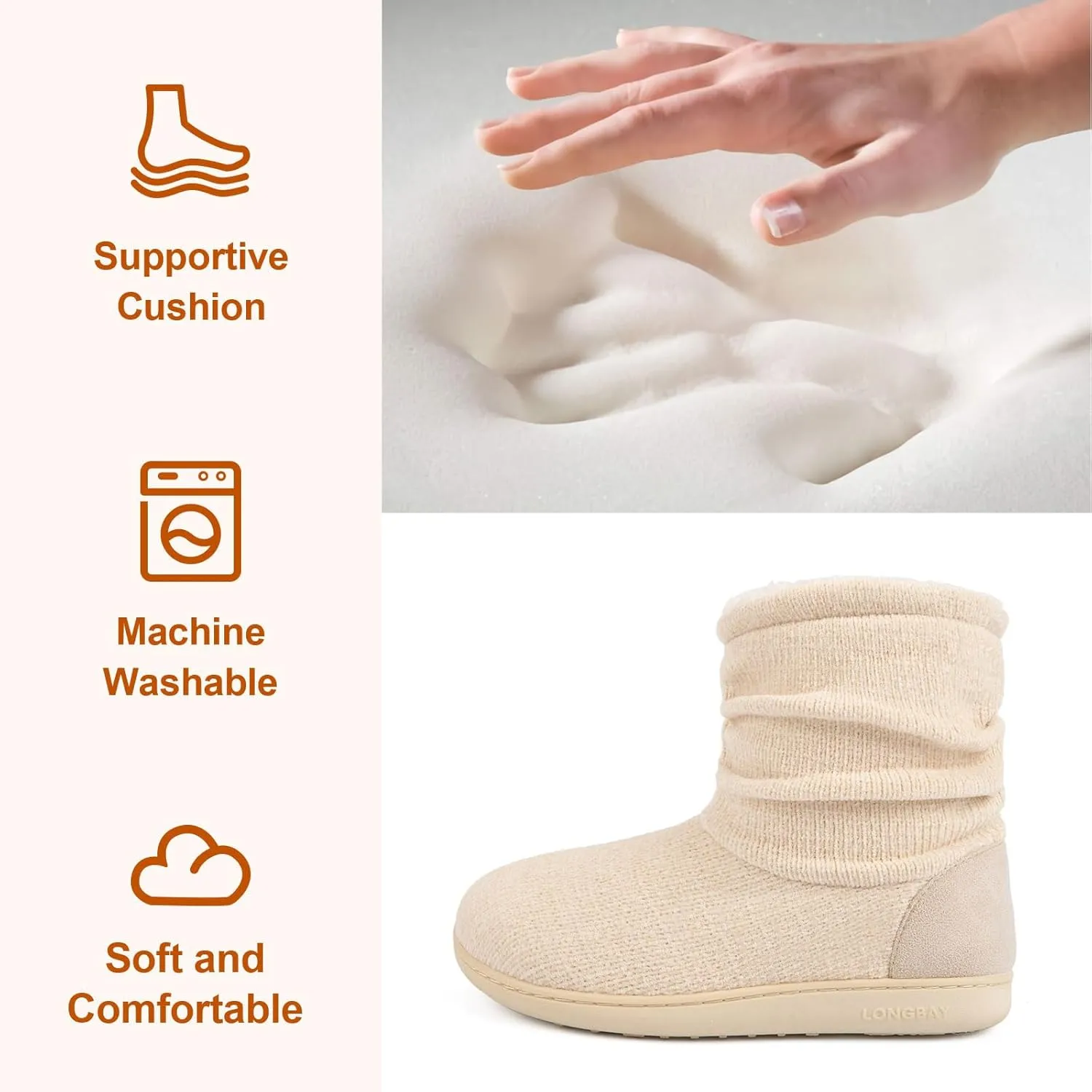 LongBay Women's Chenille Knit Bootie Slippers Cute Warm Plush Fleece Memory Foam House Shoes