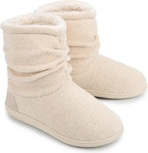 LongBay Women's Chenille Knit Bootie Slippers Cute Warm Plush Fleece Memory Foam House Shoes