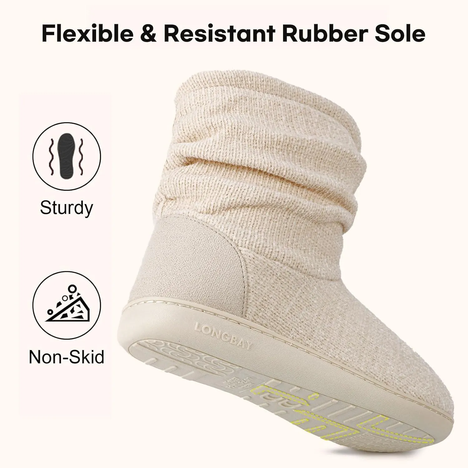 LongBay Women's Chenille Knit Bootie Slippers Cute Warm Plush Fleece Memory Foam House Shoes