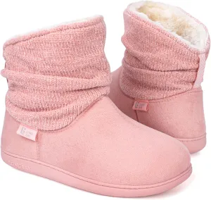 LongBay Women's Warm Chenille Knit Bootie Slippers Memory Foam Comfy Suede Fluffy Faux Fur Memory Foam Boots House Shoes
