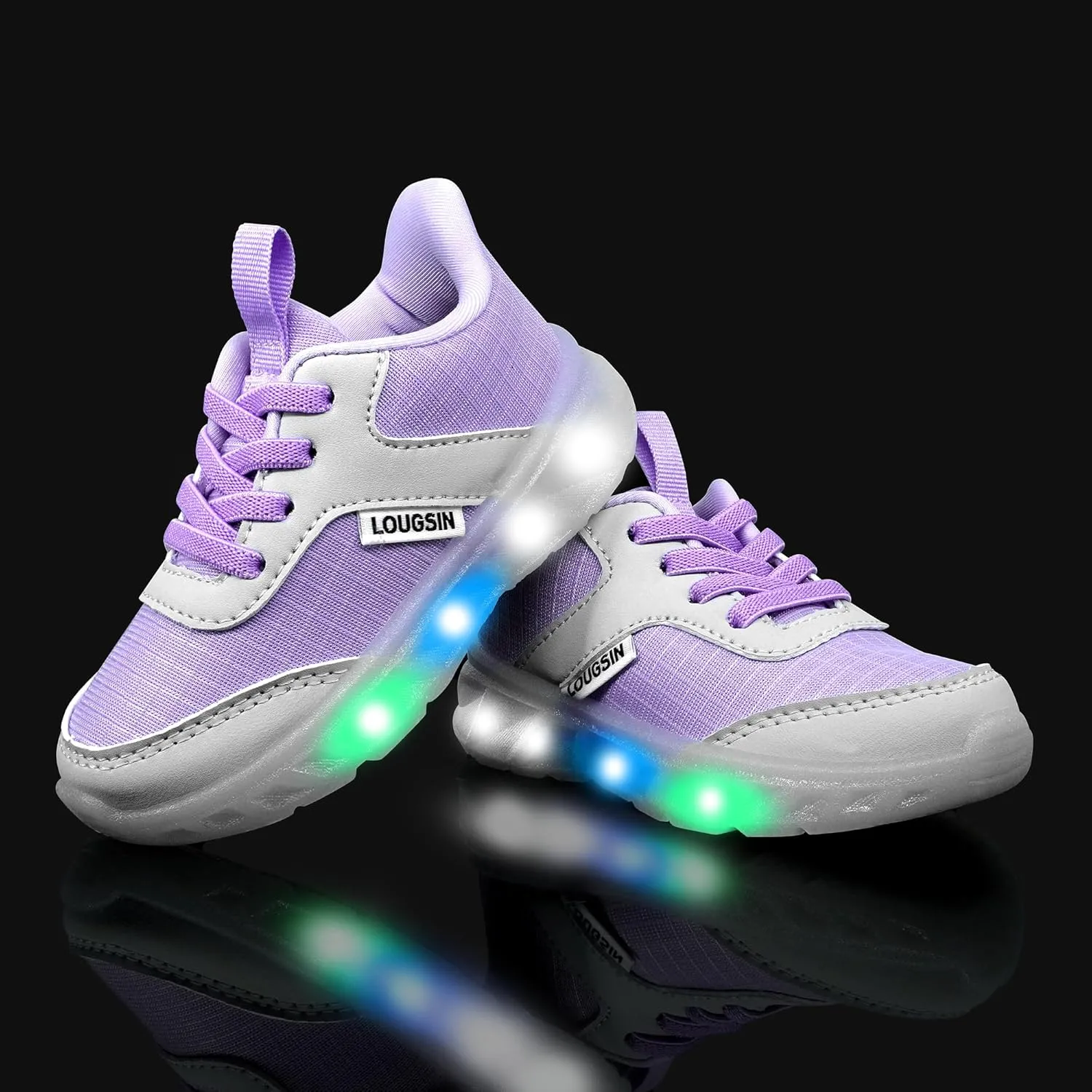 LOUGSIN Kids Light Up Sneakers LED Flashing Tennis Shoes for Boys Girls Lightweight Breathable Flooza Walking Shoes for Toddler and Little Kids