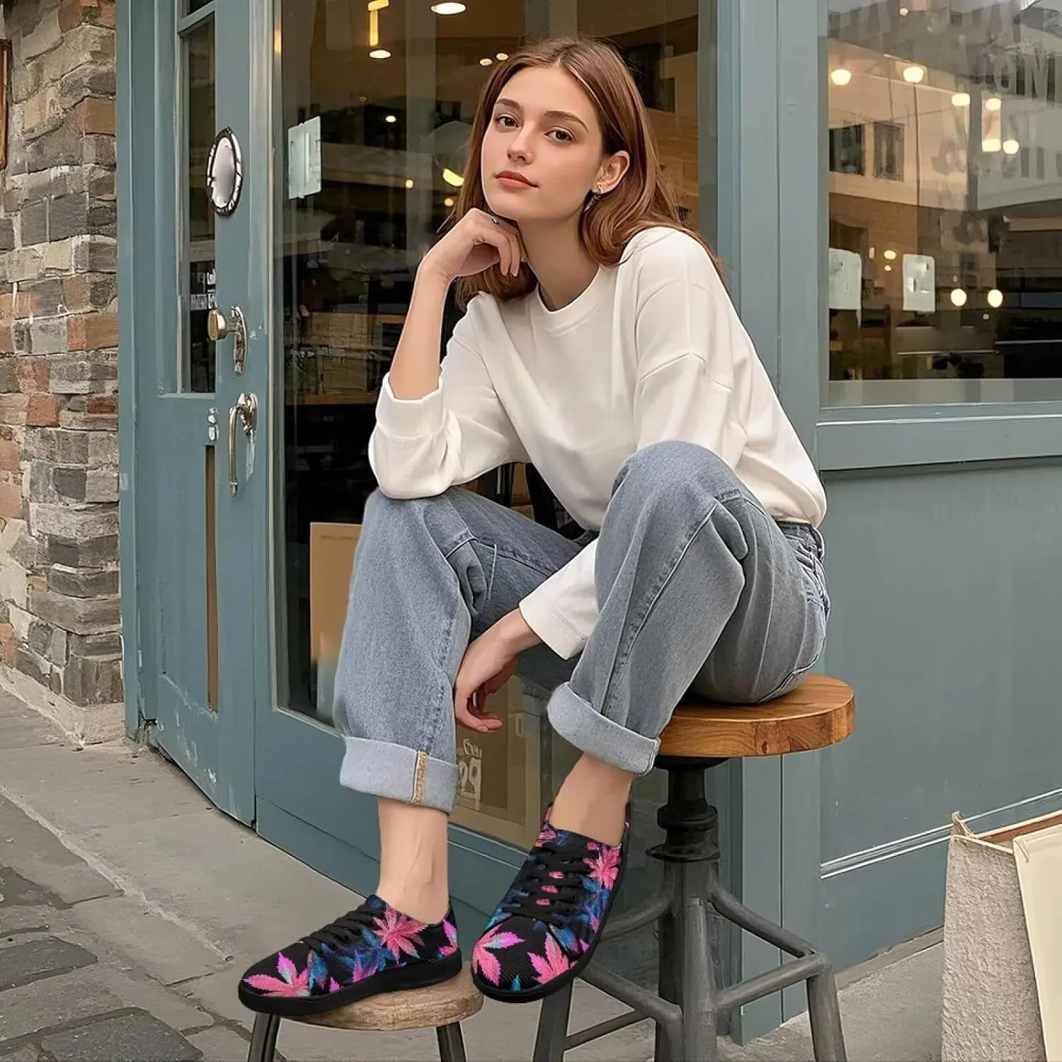 Low-Top Slip Ons Sneakers Canvas Women Black Platform Canvas Shoes Trendy Slip Ons Barefoot Shoes Fit Comfort 5.5-13.5