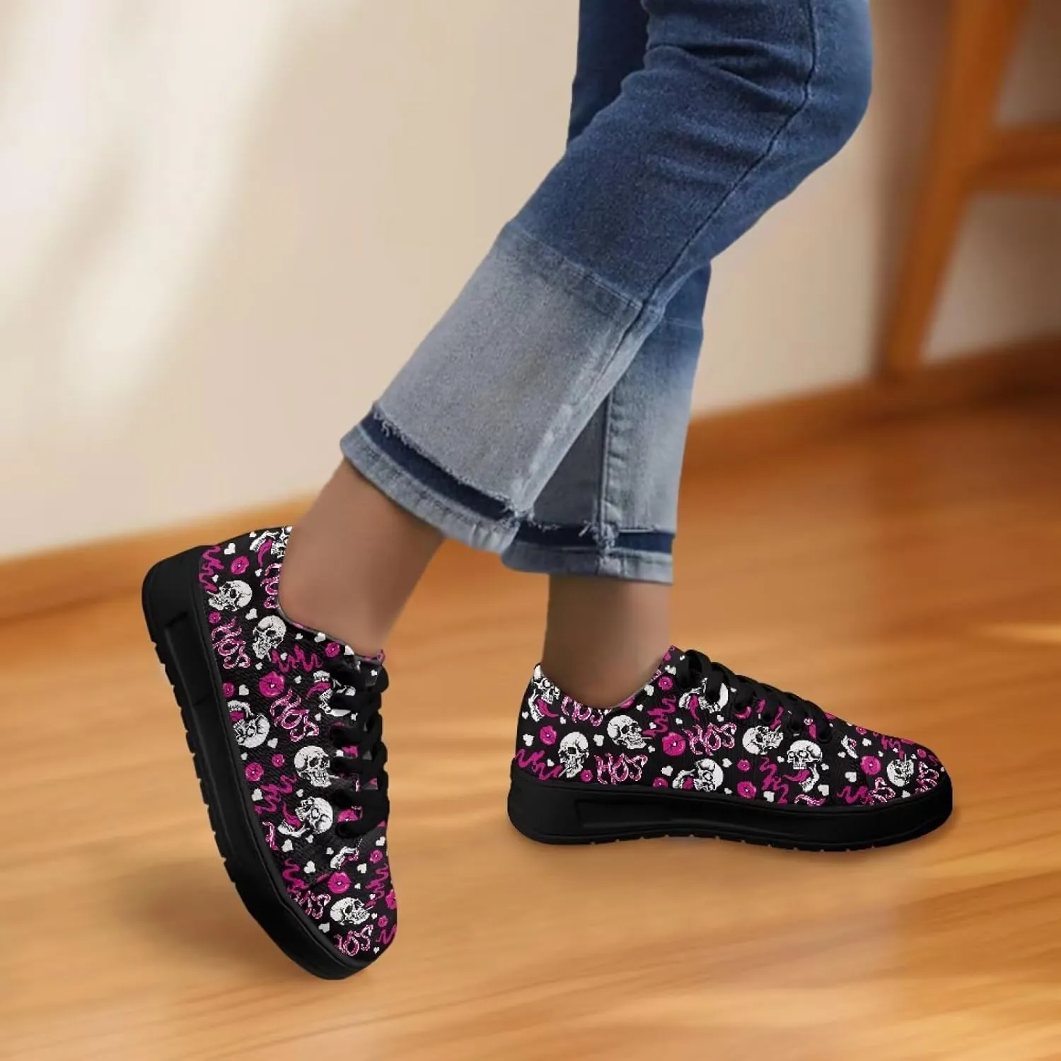 Low-Top Slip Ons Sneakers Canvas Women Black Platform Canvas Shoes Trendy Slip Ons Barefoot Shoes Fit Comfort 5.5-13.5