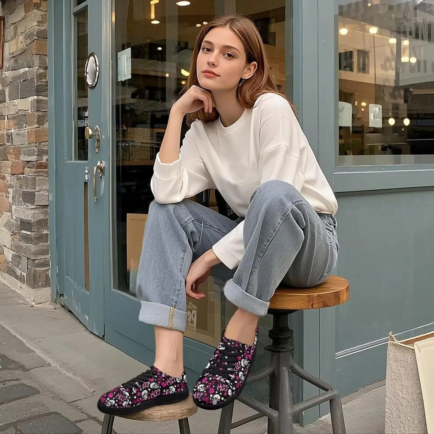 Low-Top Slip Ons Sneakers Canvas Women Black Platform Canvas Shoes Trendy Slip Ons Barefoot Shoes Fit Comfort 5.5-13.5