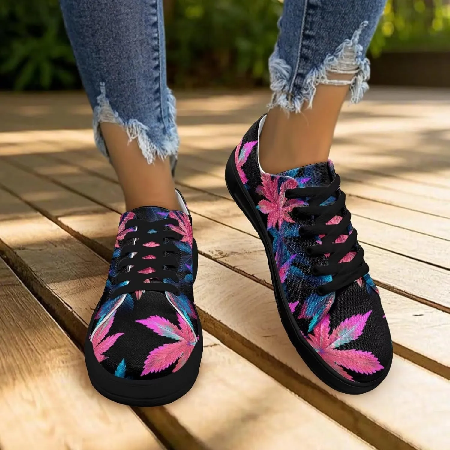 Low-Top Slip Ons Sneakers Canvas Women Black Platform Canvas Shoes Trendy Slip Ons Barefoot Shoes Fit Comfort 5.5-13.5