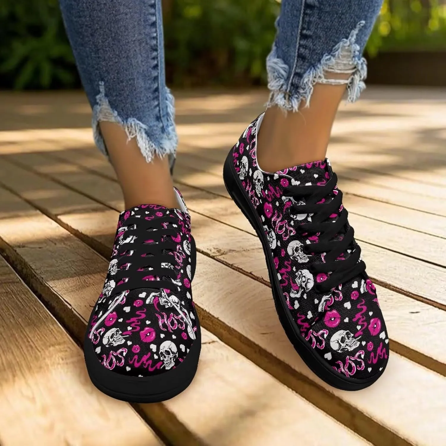 Low-Top Slip Ons Sneakers Canvas Women Black Platform Canvas Shoes Trendy Slip Ons Barefoot Shoes Fit Comfort 5.5-13.5
