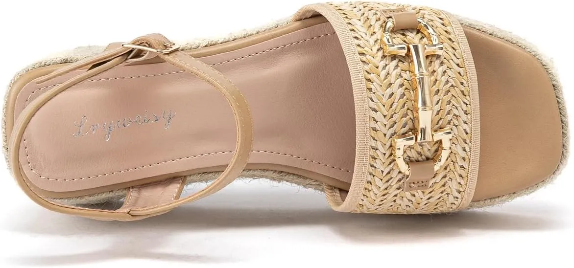 Lryweisy Espadrilles Wedge Sandals Comfortable Women Platform Sandals with Ankle Strap Dressy Summer Shoes