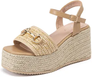Lryweisy Espadrilles Wedge Sandals Comfortable Women Platform Sandals with Ankle Strap Dressy Summer Shoes