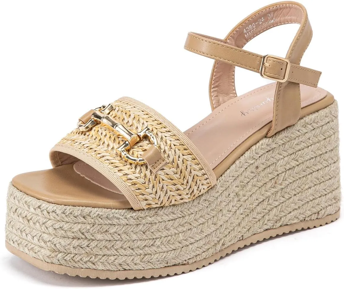 Lryweisy Espadrilles Wedge Sandals Comfortable Women Platform Sandals with Ankle Strap Dressy Summer Shoes