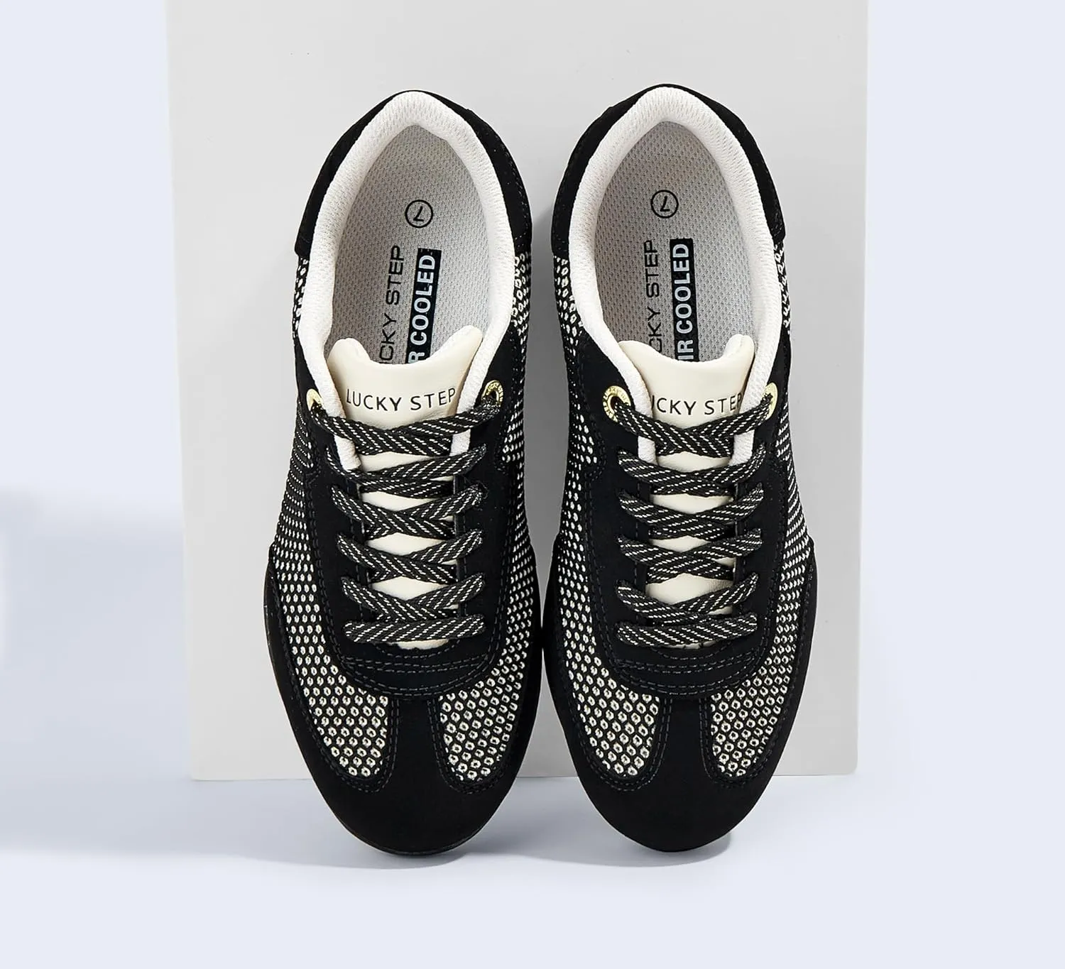 LUCKY STEP Women's Fashion Tennis Sneakers Casual Low Top Retro Lace-up Stylish Travel Lifestyle Trendy Walking Shoes