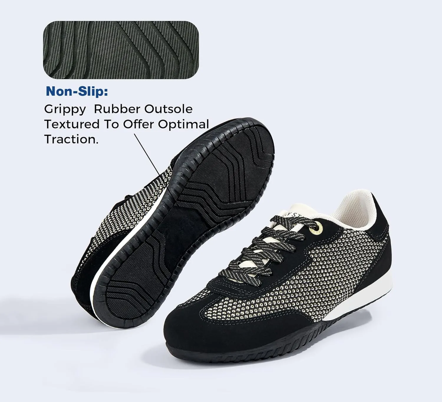 LUCKY STEP Women's Fashion Tennis Sneakers Casual Low Top Retro Lace-up Stylish Travel Lifestyle Trendy Walking Shoes