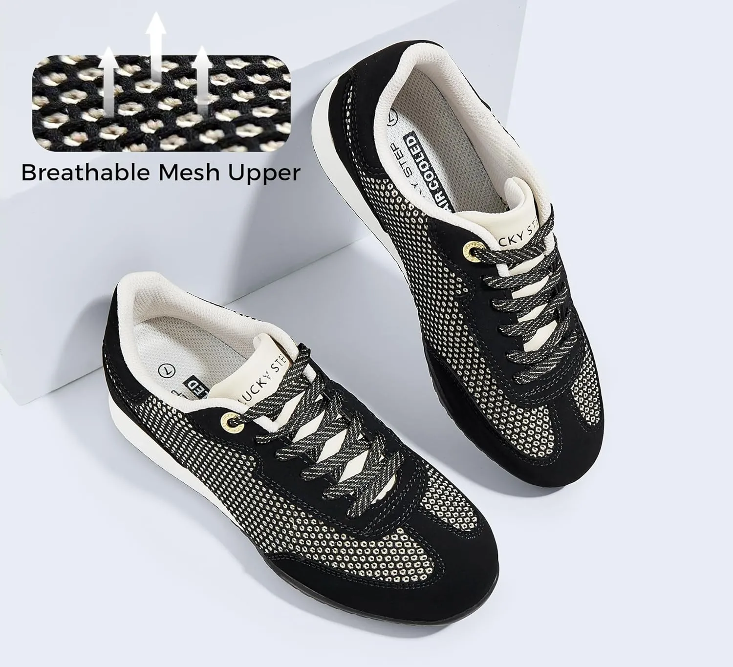 LUCKY STEP Women's Fashion Tennis Sneakers Casual Low Top Retro Lace-up Stylish Travel Lifestyle Trendy Walking Shoes