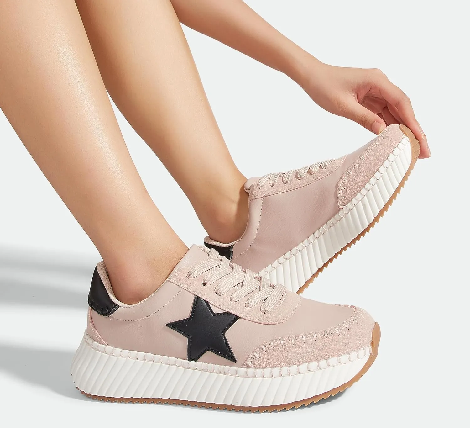 LUCKY STEP Women's Star Platform Sneakers Fashion Chunky Retro Trendy Casual Tennis Running Trainning Walking Shoes