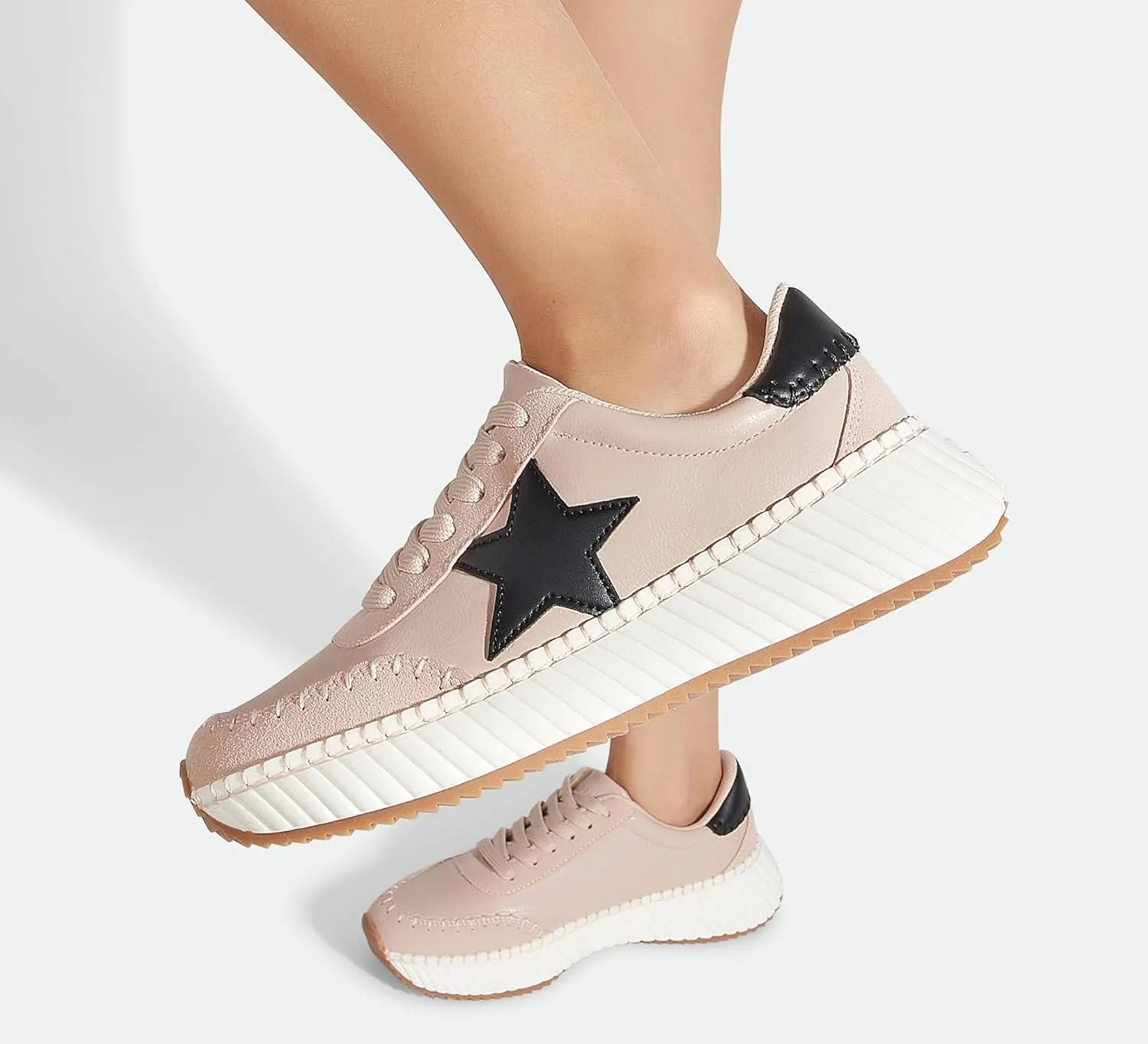 LUCKY STEP Women's Star Platform Sneakers Fashion Chunky Retro Trendy Casual Tennis Running Trainning Walking Shoes