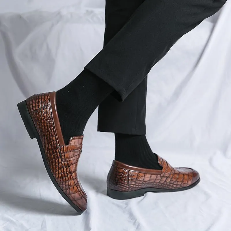 Luxury Genuine Leather Men's Oxford Shoes, Business Dress Shoes, Italian Crocodile Pattern Wedding Loafers, Elegant Men's Footwear